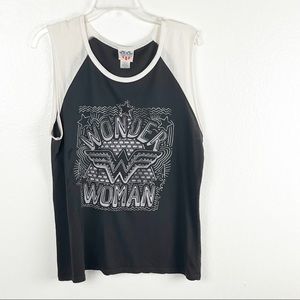 JUNK FOOD 100% Cotton Two Tone Sleeveless Wonder Woman Graphic Tee, Size Medium